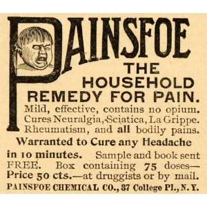  1893 Ad Painsfoe Chemical Headache Cure Sciatica Neuralgia 