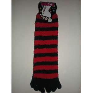  Fuzzy striped long toe socks (black, red 