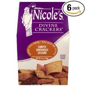 Nicoles Divine Crackers Slightly Sensuous Sesame, 5 Ounce Packages 