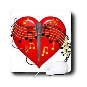 Large red heart, musical notes, microphone, Sing From the Heart text 