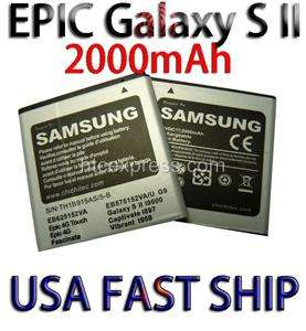 Samsung EPIC Galaxy S II 2x2000mAh Battery+FREE WALL CHGR Sprint Touch 