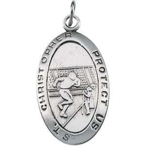 Ster. Silver St. Christopher Football Pendant 24.5x15.5mm 