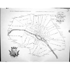  Fleury Antique Map Paris France Plan 1834 River Seine 