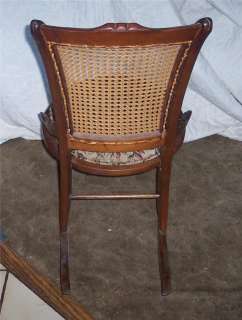 Caned Back Walnut Sewing Rocker Rocking Chair print tapestry seat 