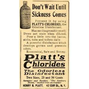  1915 Ad Henry Platts Chloride Sick Germs Disinfectant 