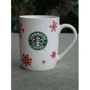  2010 Starbucks Coffee Cup Mug White Red Snowflakes 