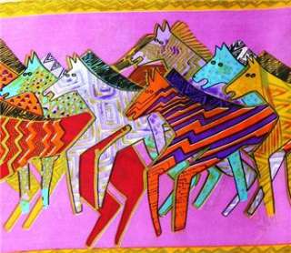 New Magenta 100% Silk Scarf Art Painting Gallop Horses  