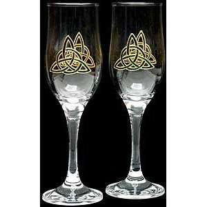  Celtic Glass Designs Set of 2 Hand Painted Champagne 