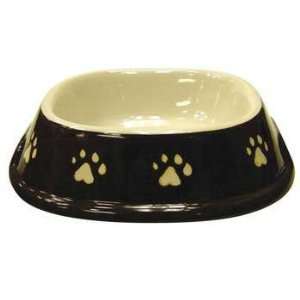   Spot Paw Print Ceramic No Tip Dog Dish 5 Inch Brown