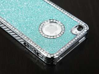 Light Blue Glitter Sparkle Diamond Bling Case Cover For iPhone 4 4S 