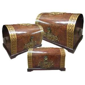  Set of 3 Decorative Furniture Wood Nested Trunks