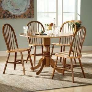   Oak Finish Dual Drop Leaf Table and Chairs Dining Set