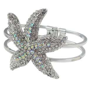   Crystal Sea Life Starfish Ocean Theme Hinged Bangle Bracelet Jewelry