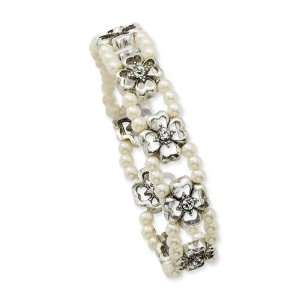    Crystal/Cultura Pearl Double Strand Stretch Bracelet Jewelry