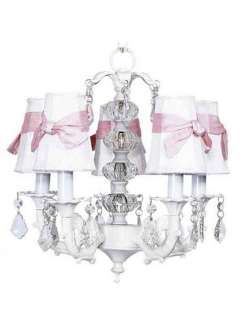   chandelier with white silk shades and pink sash item cd jc 1000 01
