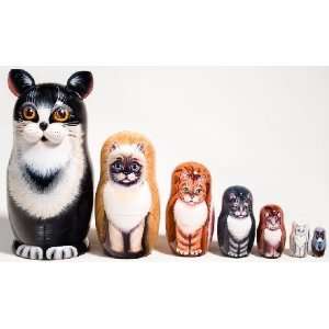   and White Tabby Cat 7 Piece Russian Wood Nesting Doll