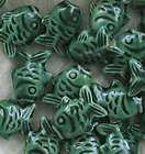 20 Hand Painted Ceramic Beads, Green Fish Design, New  
