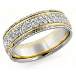 Millimeters 14Kt Two Gold Colors Wedding Band with Engraved Design 