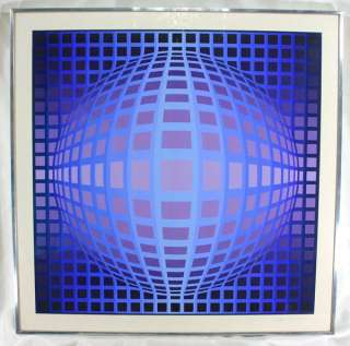 Victor Vasarely Signed Optical Art Lithograph in blue  