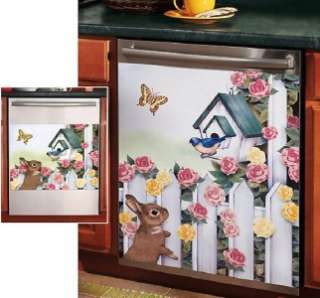 PASTEL BIRDHOUSE & BUNNY DISHWASHER MAGNETIC COVER NEW  