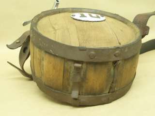 19c. soda siphon wooden drum canteen, GMO antique model, signed  