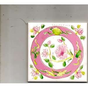  Ceramic or Glass Tile Pink, Green & White Flowers 