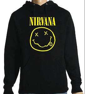 NIRVANA SMILEY FACE HOODIE   ALL SIZES   BLACK  