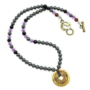   Hematite and Onyx Transformation Necklace with Coin   21.5 Jewelry