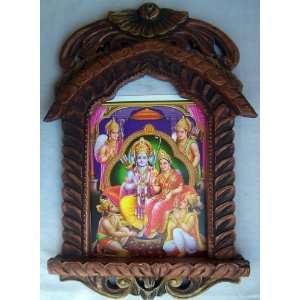   Laxman taking blessing from Ram & Site poster in wood craft Jharokha