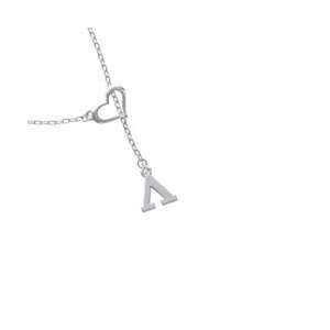 Greek Letter Lambda   Silver Plated Heart Lariat Charm Necklace 