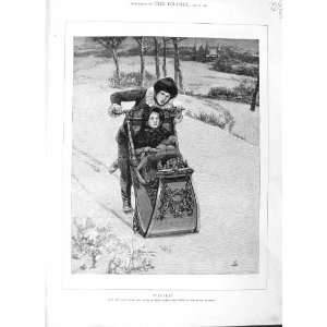  1882 CHILDREN SNOW SLEDGE WINTER ALMA TADEMA FINE ART 