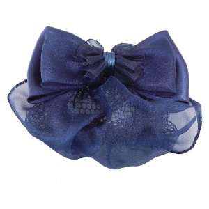   Women Ladies Yale Blue Snood Net Bowknot Barrette Hair Clip Beauty
