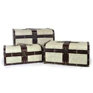  Set of 3 Decorative Storage Boxes with Green Tweed Design 