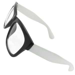   Wide Arms Black Plastic Rimmed Clear Lens Glasses