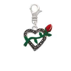  Heart With Red Rose Clip On Charm Arts, Crafts & Sewing