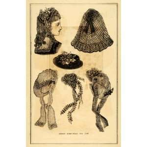  1871 Print Victorian Fashion Bonnet Short Cloak Hat Cap Cape 