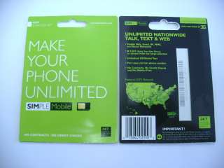 LOT 5 NEW SIMPLE MOBILE STARTER KIT SIM CARD UNLIMITED  