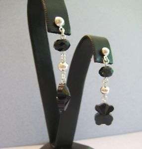 Silver Tous Inspired Design Dangling BLACK Faceted Crystal BEAR 