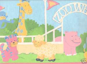 Cute ZOO ANIMAL Pink Blue Sale$6 Wallpaper Border 971  