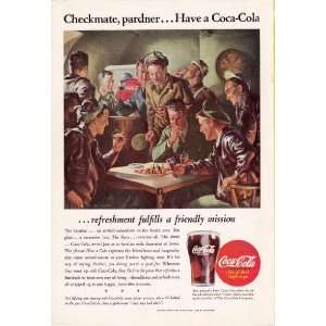  1945 Coca Cola WWII Ad American Airmen Pilots Play Chess 