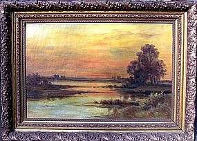 Unsigned Original Oil on Canvas of Landscape, ca. 1890  