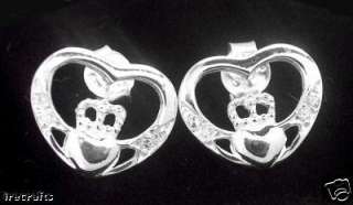 Sterling Silver Claddagh Stud Earrings Irish Jewelry  