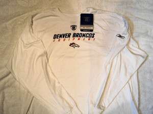 DENVER BRONCOS Logo NFL Reebok Sideline Equipment White Long Sleeve 