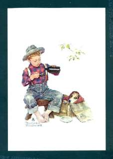 B7423 Norman Rockwell postcard, Sick dog, Boy Vet  