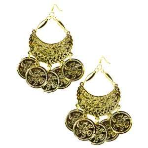  Gold Tone Brass Chandellier Earring,  Coined Makhrata Jewelry