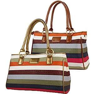  Fabric Striped Satchel Handbag 