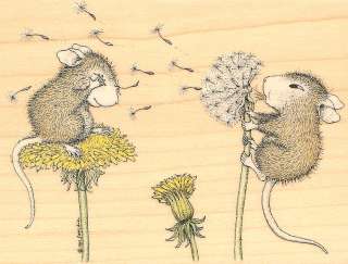 House Mouse Wood Mounted Rubber Stamp Blowing Dandelions 