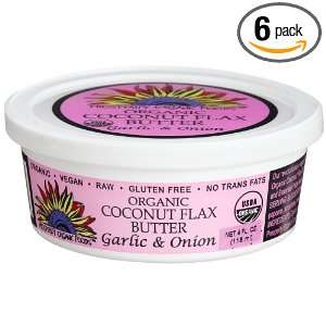   Organic Coconut Flax Butter, Garlic & Onion, 4 Ounce Tub (Pack of 6