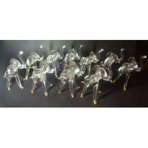    Set of 10 Blown Glass Elephant Figurines 3.5h 