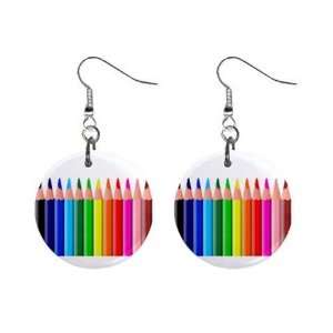  Artist Art Draw Colored Pencils Dangle Button Earrings 